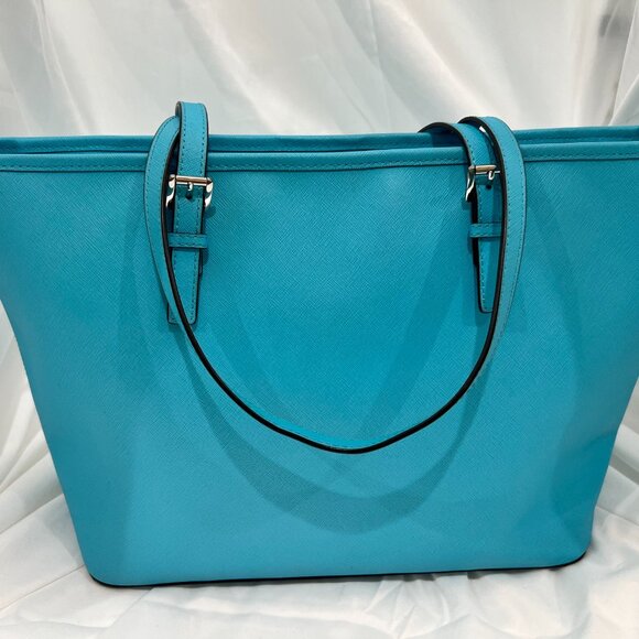Michael Kors Aquamarine/Silver Safiano Leather Tote Bag - Picture 8 of 12